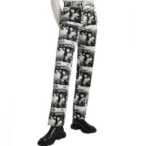 Bershka Women’s Straight Leg Black White Cafe Print Indie Skater Jeans Sz 2